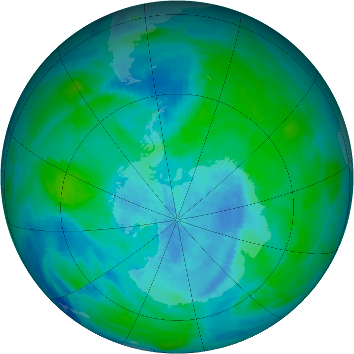 Antarctic ozone map for 10 March 1990